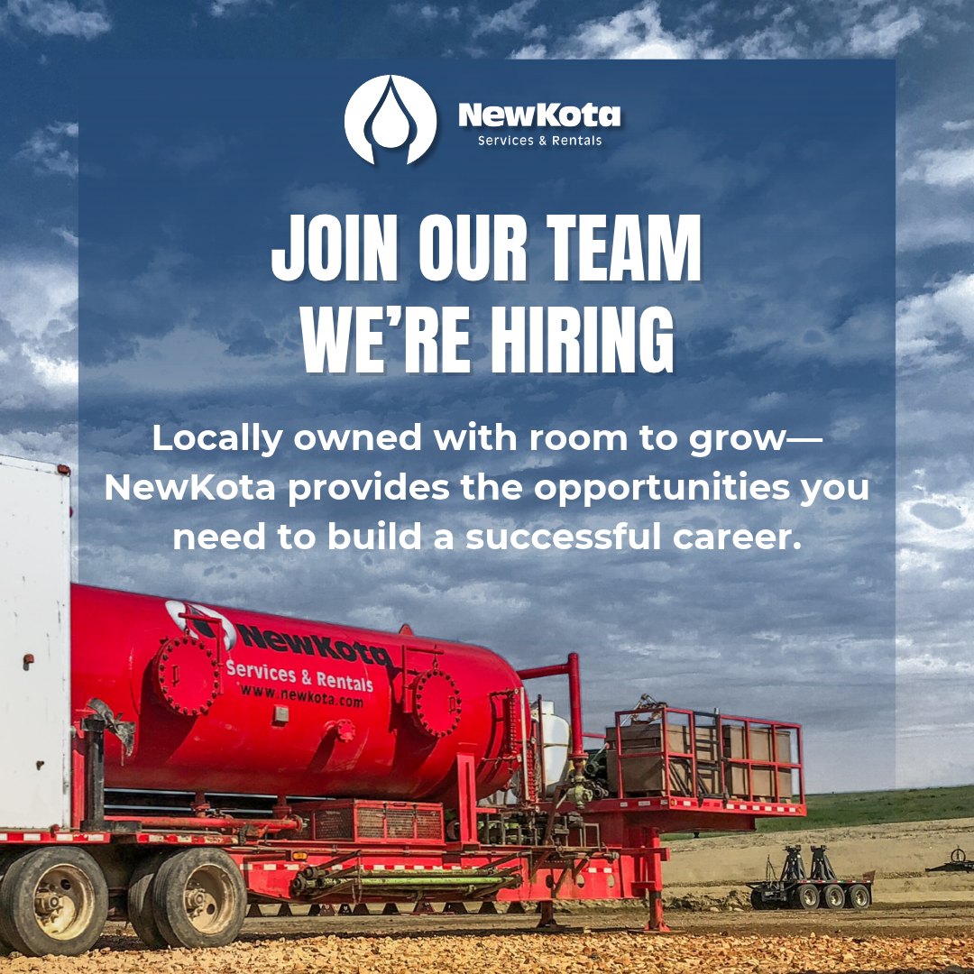 NewKota LinkedIn ad: Join our team, we’re hiring. Locally owned with room to grow, over a red NewKota tank trailer